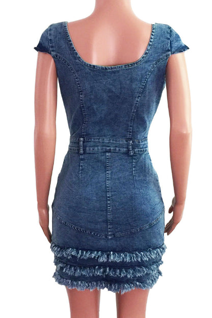 Ruffle Hem Bustier Denim Mini Dress Lavish Daily