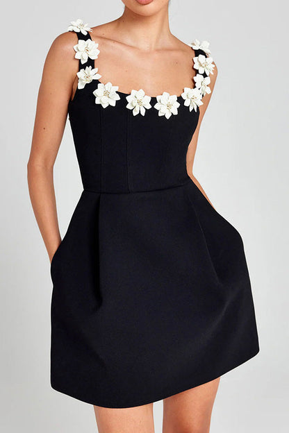 Square Collar Flower Bandage Mini Dress Lavish Daily