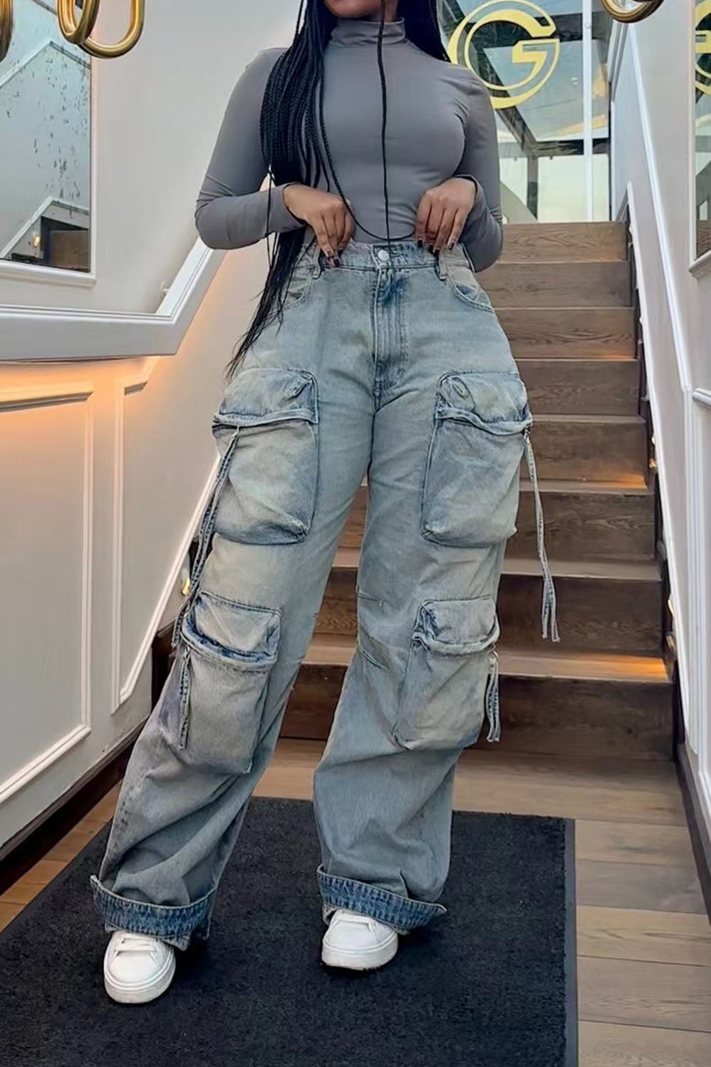 Flap Pocket Light Wash Jeans Lavish Daily