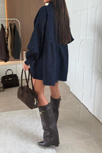 Heart Button Denim Babydoll Dress Lavish Daily