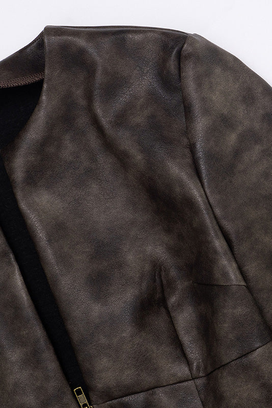 Zip Front Deep V Faux Leather Top Lavish Daily