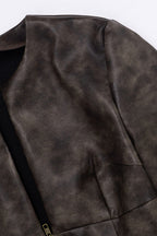 Zip Front Deep V Faux Leather Top Lavish Daily