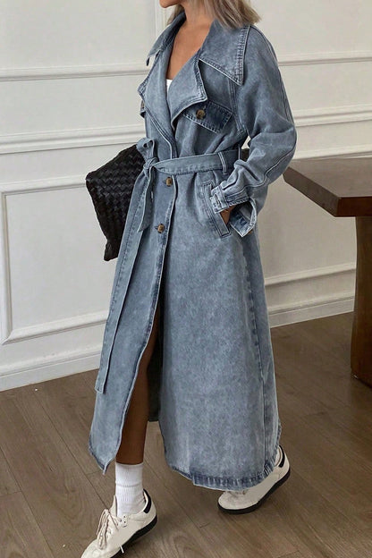 Double-Breasted Denim Trench Lavish Daily