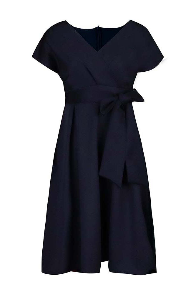 Solid Color Belted Bow Tie Waist Dress Lavish Daily