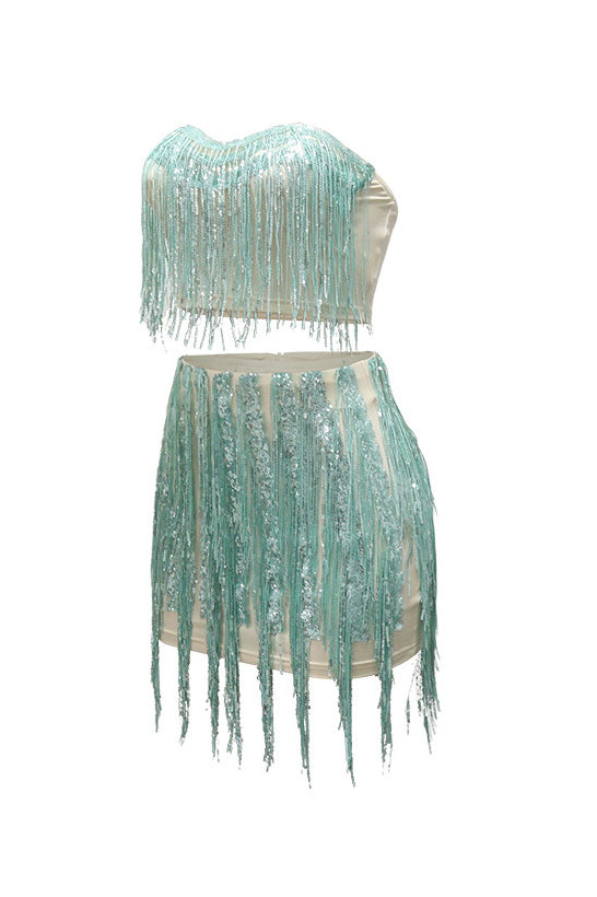Strapless Top & Fringe Skirt Set Lavish Daily