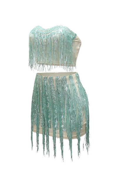 Strapless Top & Fringe Skirt Set Lavish Daily