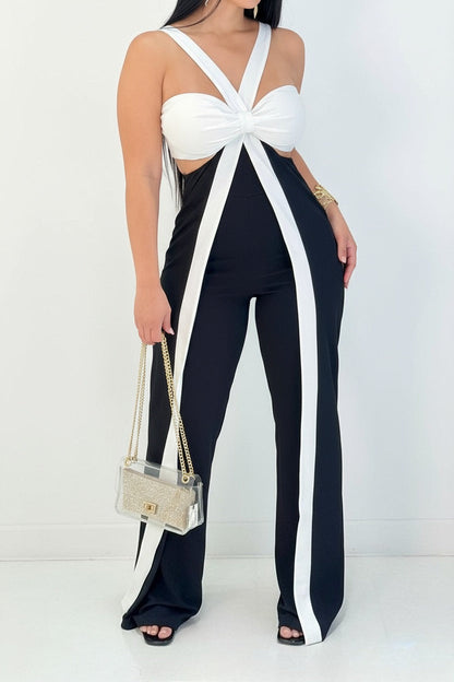 Crisscross Ribbon Cutout Jumpsuit Lavish Daily