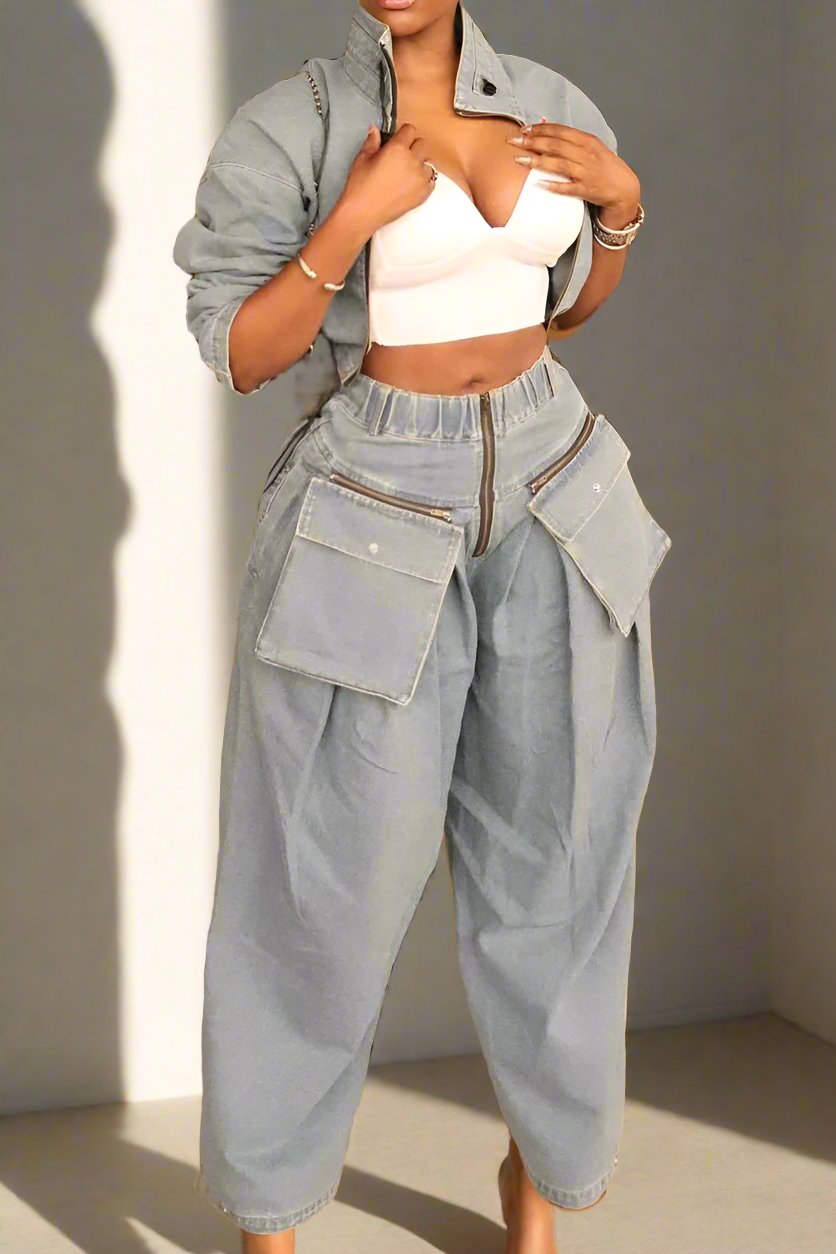 Vintage Washed Denim Two Piece Set Lavish Daily