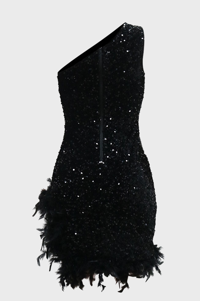 Feather Hemline Sequin Mini Dress Lavish Daily