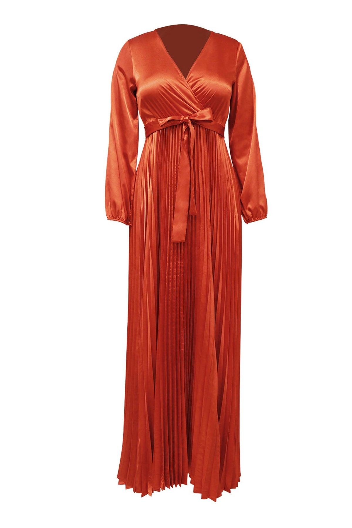 Faux Silk Pleated Tie-Waist Maxi Dress Lavish Daily