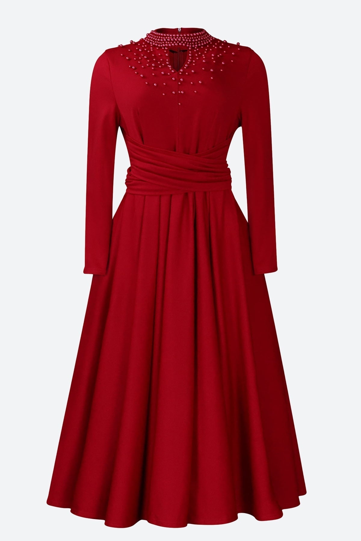 High Collar Elegant Beaded Large Swing Dress Lavish Daily