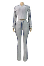 Zip Up Drawstring Stripe Flare Pants Set Lavish Daily