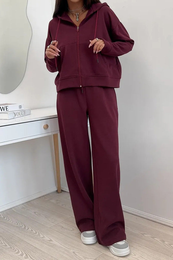 Hooded Zip Sweatshirt & Drawstring Pants Set Lavish Daily
