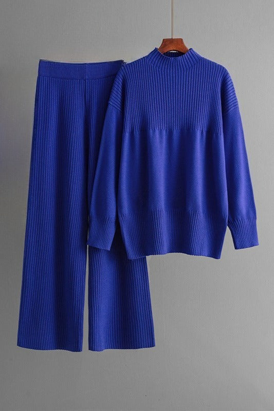 Loose Knit Top and Wide Leg Pants Set Lavish Daily