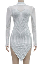 Rhinestone Embellished Sheer Mesh Mini Dress Lavish Daily