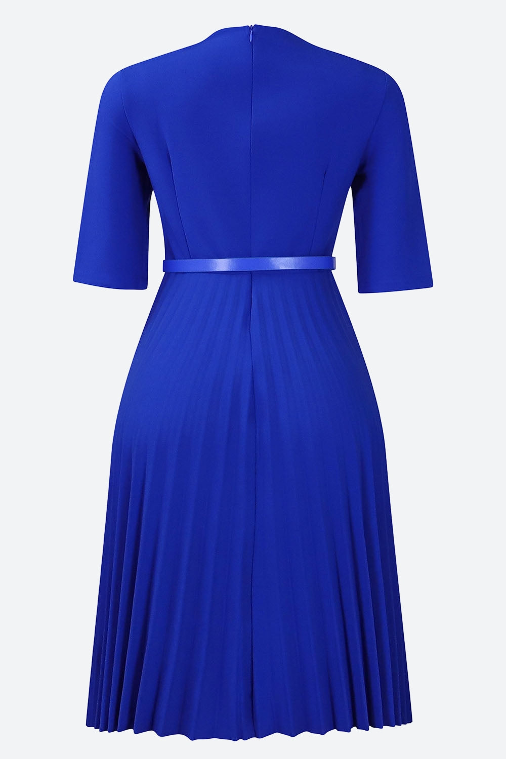 Solid Belted Pleated Dress Lavish Daily