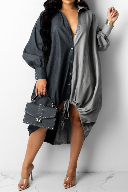 Two-tone Drawstring Hem Tunic Top Lavish Daily