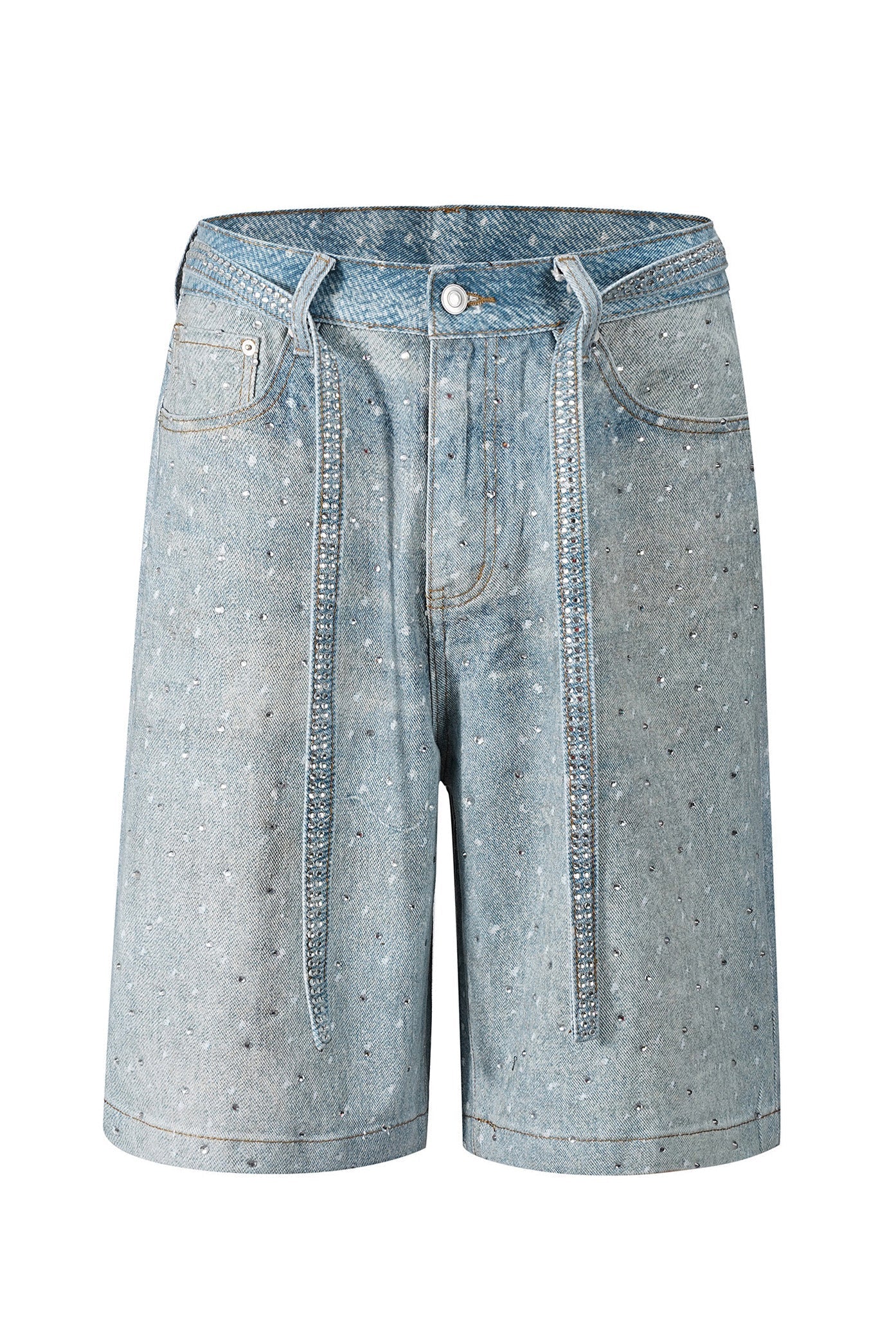 Loose Fit Denim Capri Pants with Rhinestones Lavish Daily