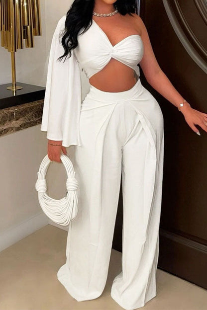 Asymmetrical Twist Crop Top & Draped Wide Leg Pant Set Lavish Daily