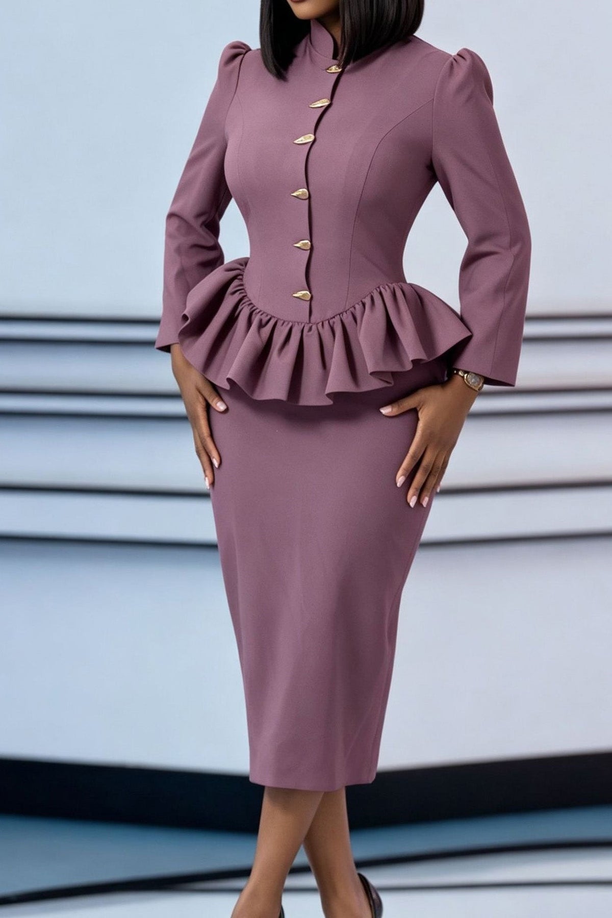 Peplum Jacket Pencil Skirt Two Piece Set Lavish Daily
