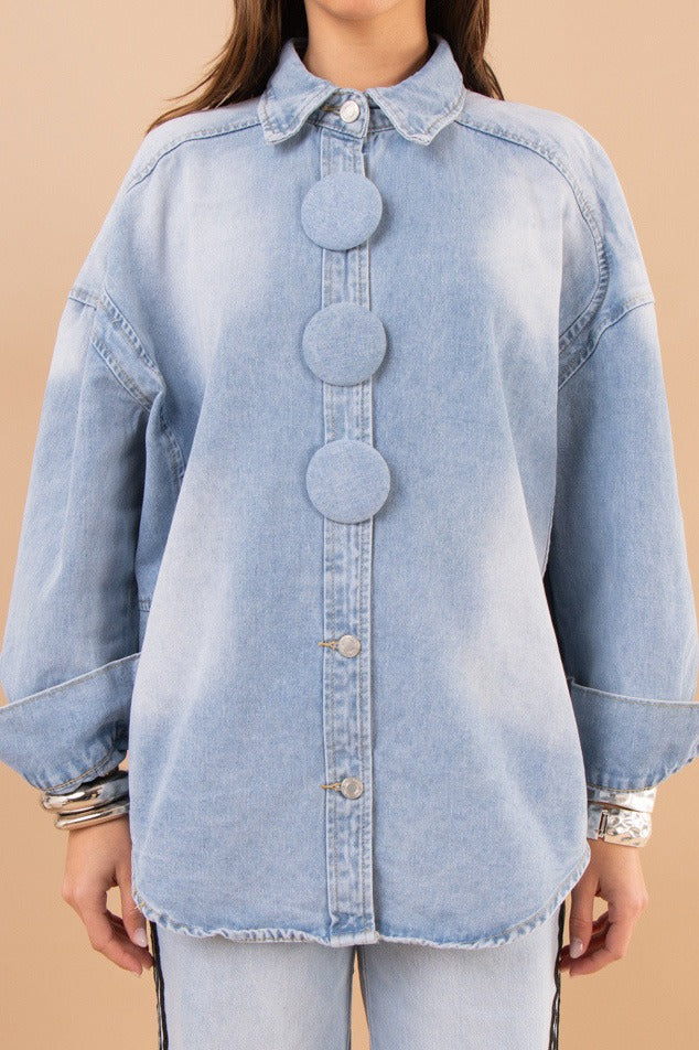 Oversized Statement Button Denim Shacket LavishDaily