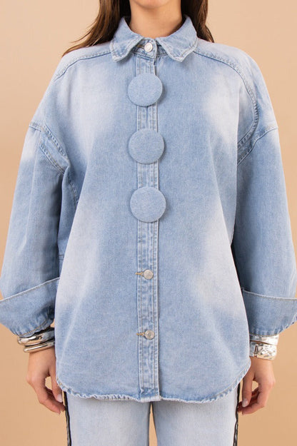 Oversized Statement Button Denim Shacket LavishDaily
