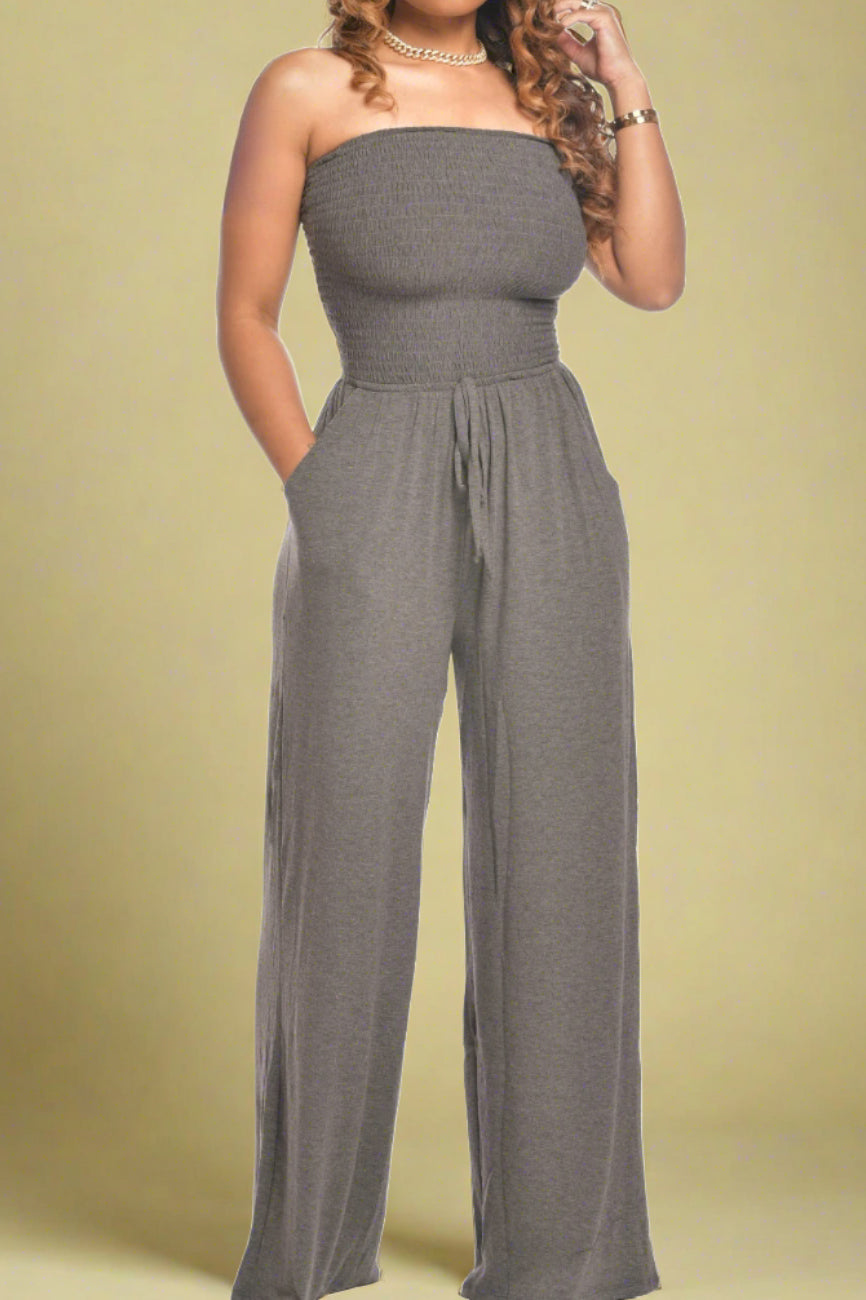 Strapless Smocked Tube Top Jumpsuit Lavish Daily