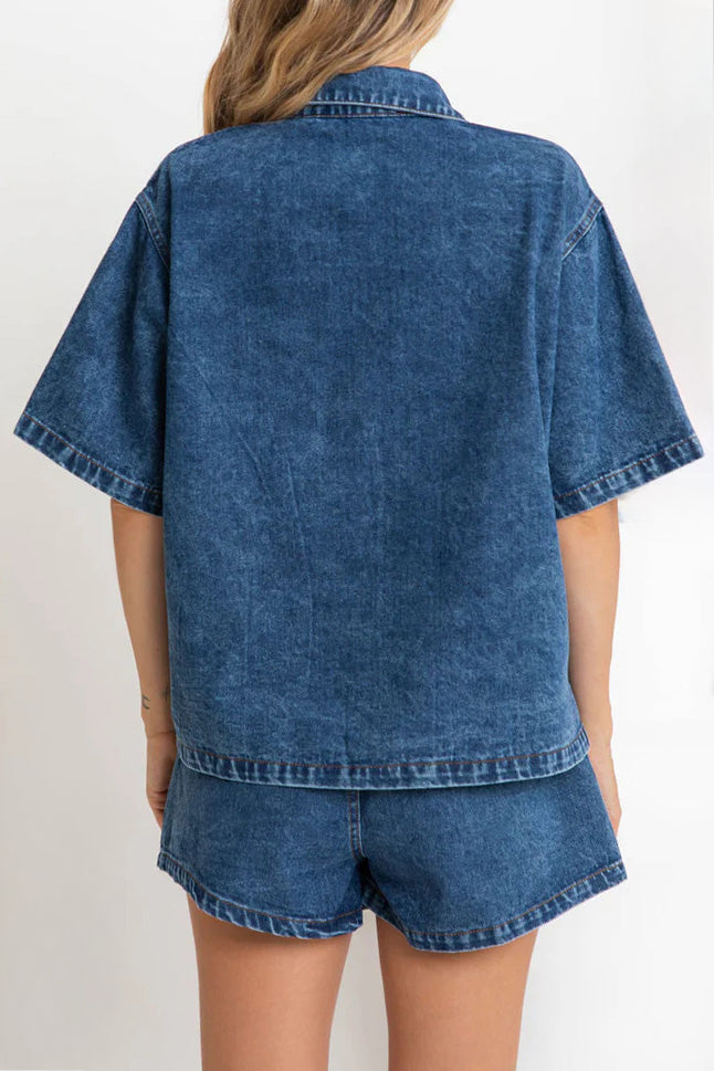 Vintage Elastic Waist Loose Denim Set Lavish Daily