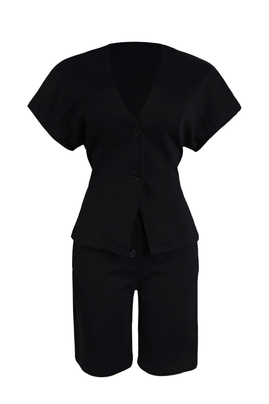 V-Neck Peplum Top & Wide Leg Culotte Set Lavish Daily
