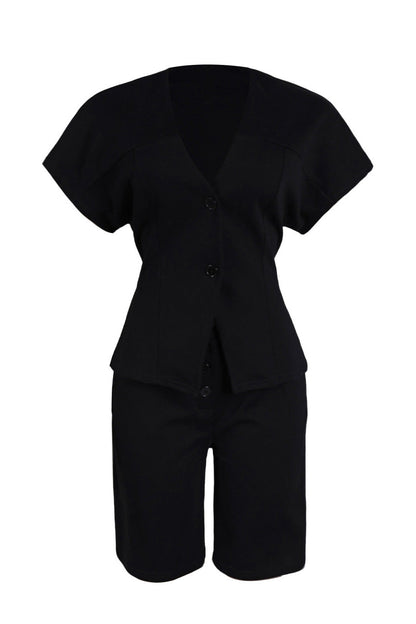 V-Neck Peplum Top & Wide Leg Culotte Set Lavish Daily