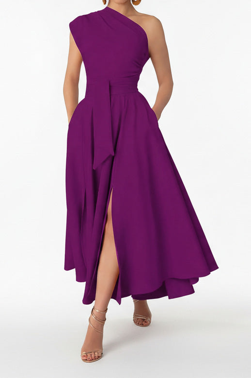 Elegant One-Shoulder A-Line Midi Dress Lavish Daily
