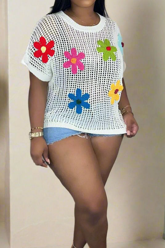 Crochet Flower Hollow-out Sweater T Shirt Lavish Daily