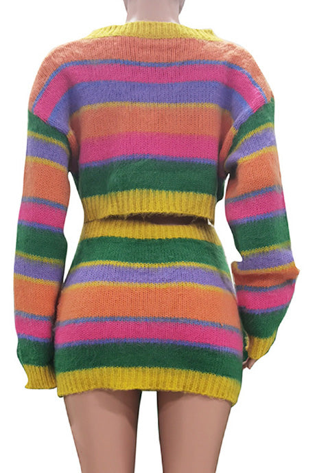 Stripe Knit Skirt Set Lavish Daily