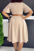 V-Neck Flare Sleeve Casual A-Line Dress Lavish Daily
