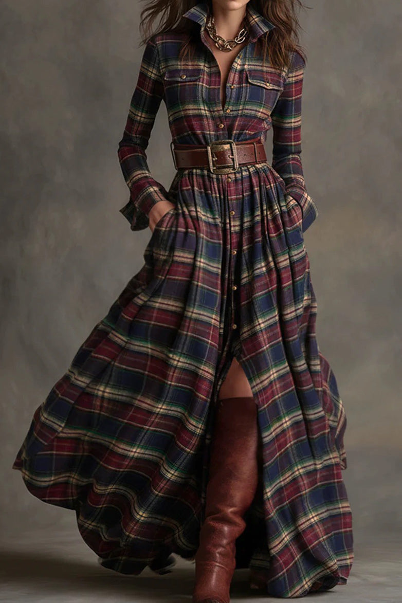 Classic Plaid Button-Up Shirt Dress LavishDaily