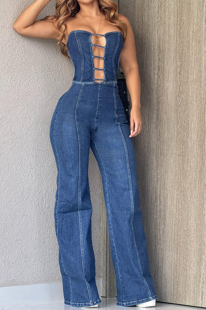 Strapless Backless Slim Denim Jumpsuit Lavish Daily