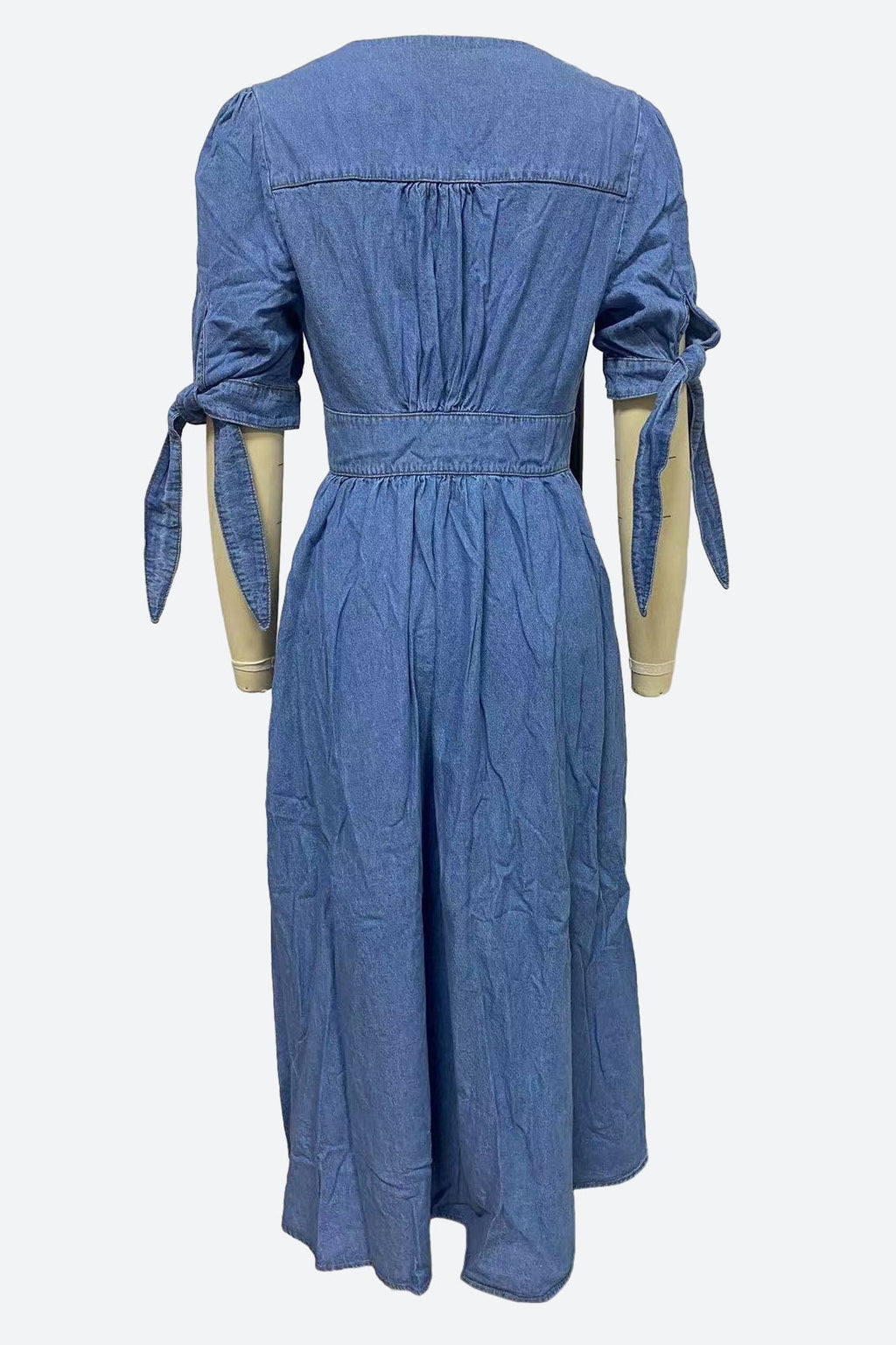 Single-Breasted V-Neck Denim Dress Lavish Daily