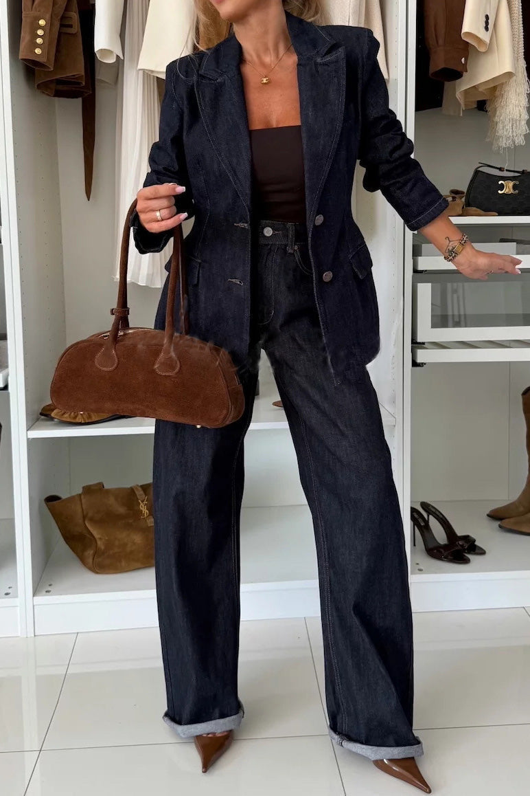 Single-Breasted Denim Blazer & Jeans Set Lavish Daily