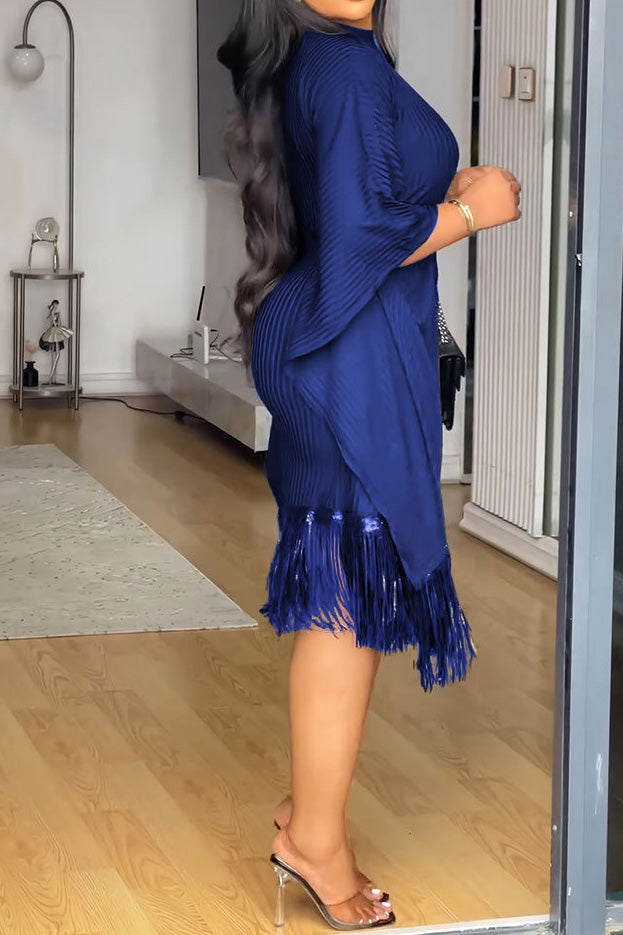 Sequin Fringe Batwing Sleeve Bodycon Dress Lavish Daily