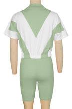 Color-Block Zip Crop Top & Biker Short Set Lavish Daily