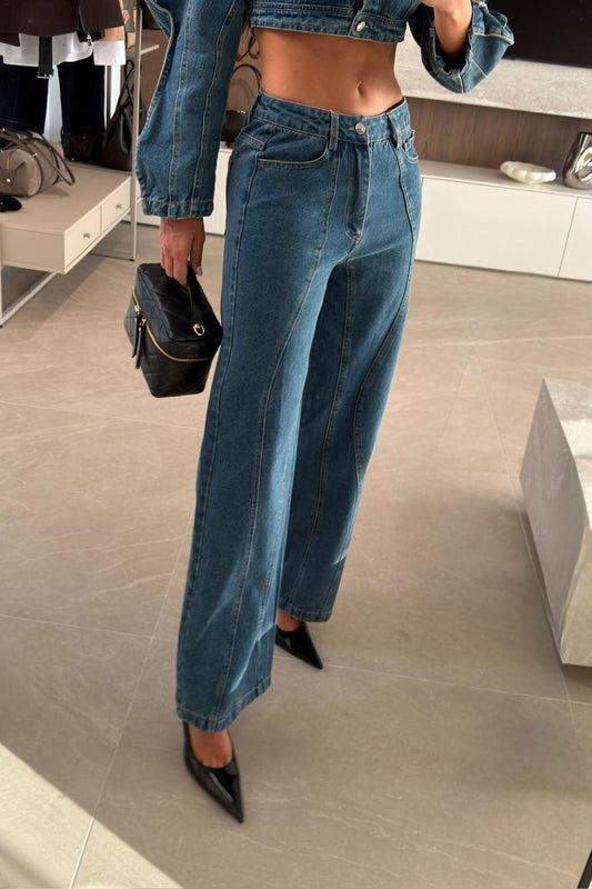 Contrast-Stitch Wide-Leg Jeans Lavish Daily