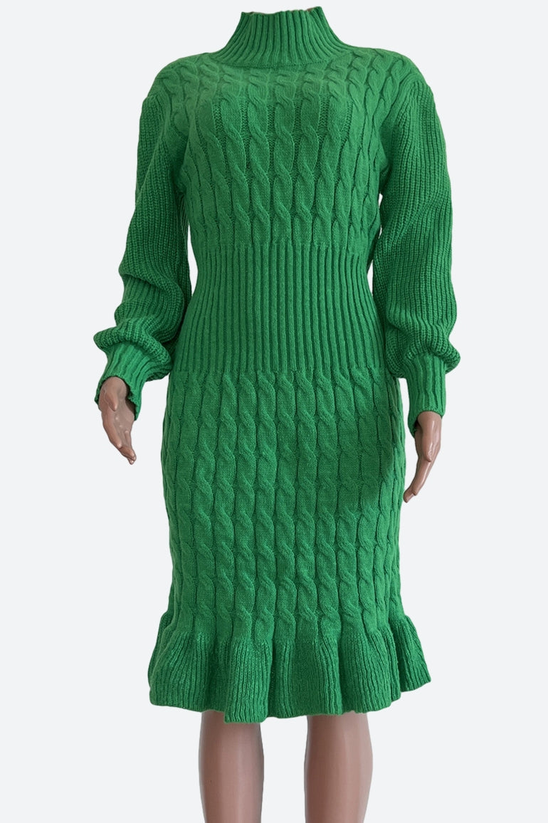 Ruffled Knitted Turtleneck Dresses Lavish Daily