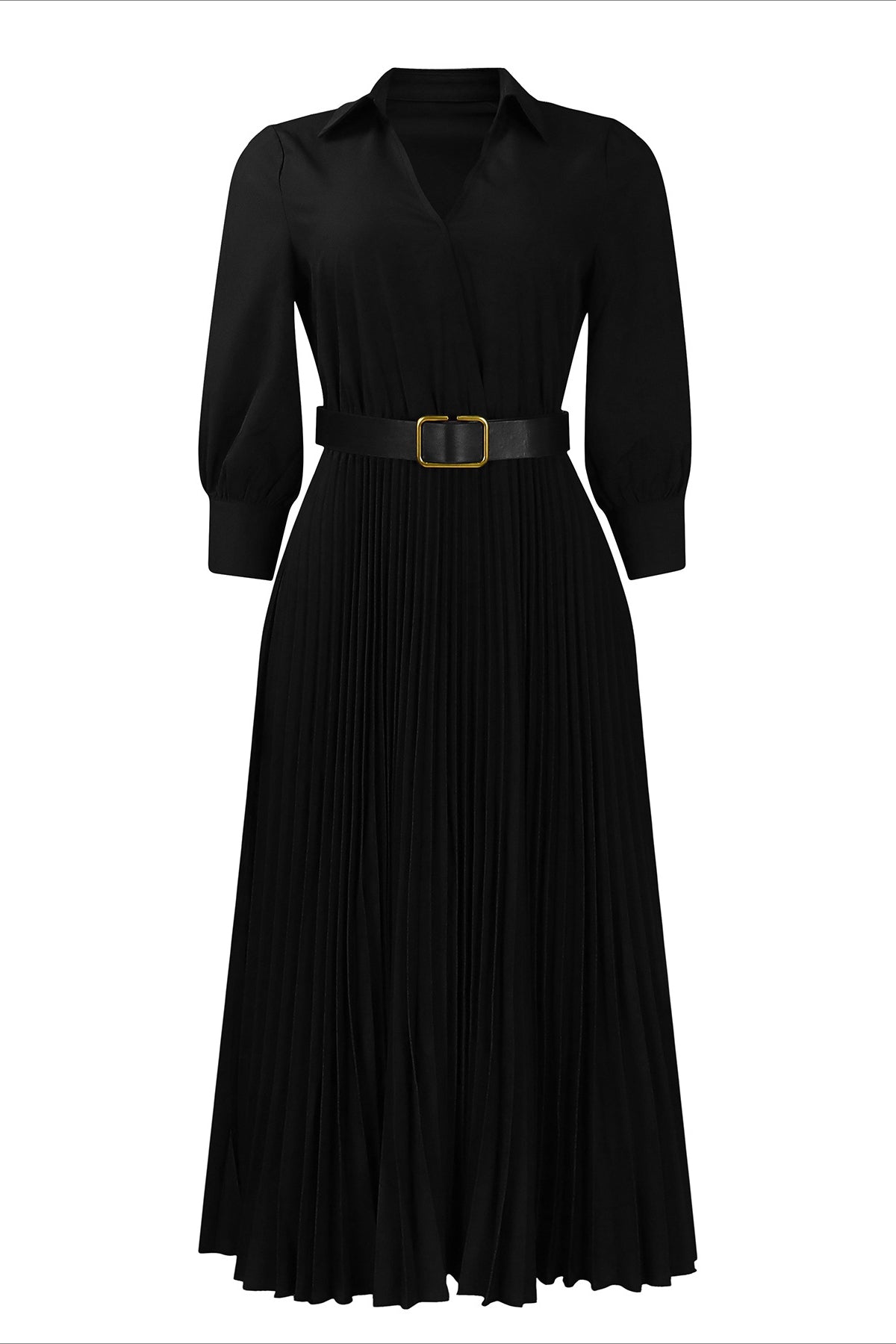 Solid Color Cinched Waist Pleated Long Dress Lavish Daily