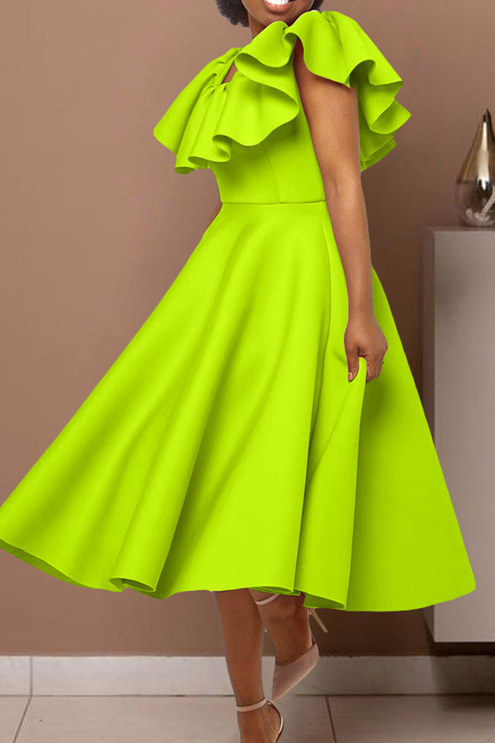 Ruffle Trim Short Sleeve A Line Dress Lavish Daily