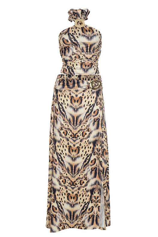 Halter Print Crop Top & Slit Skirt Set Lavish Daily