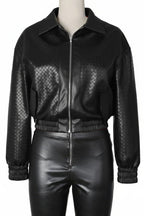 Textured PU Leather Cropped Moto Jacket Lavish Daily