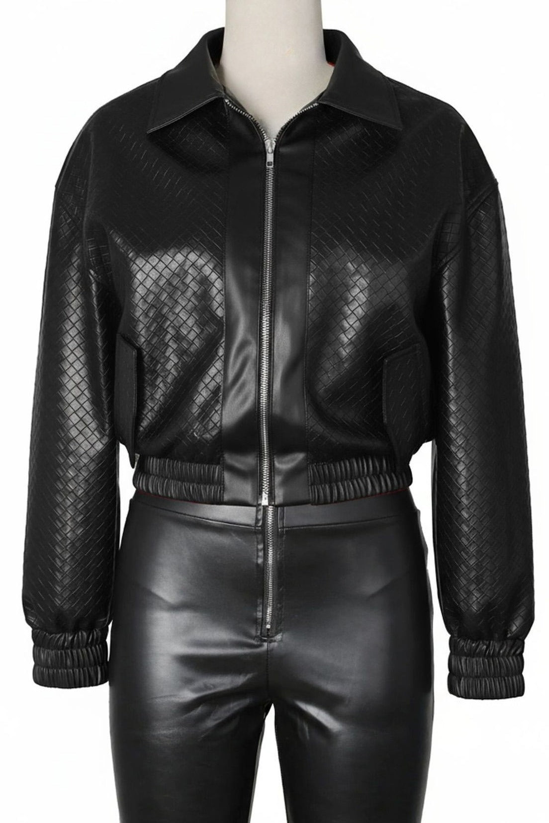 Textured PU Leather Cropped Moto Jacket Lavish Daily
