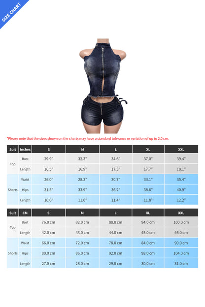 Edgy Zip-Up Halter Denim Set Lavish Daily
