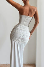 Off Shoulder Lace Up Pleated Maxi Dress Lavish Daily