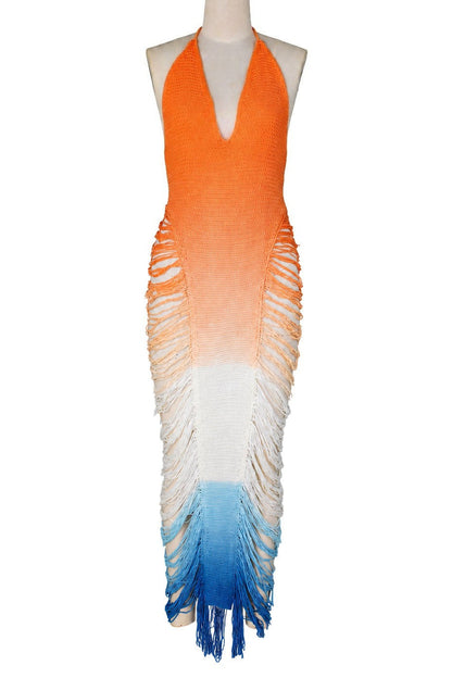 Crochet Halter Fringe Maxi Dress Lavish Daily